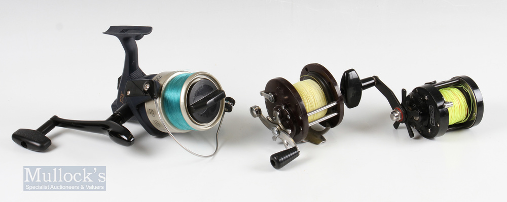 3x Mixed Fishing Reels – Okuma TPX80 large spinning reel, Newman 220-F multiplier reel and Penn, USA