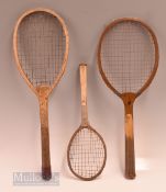 3x various Children’s play rackets features a small racket measures 42cm in length, another measures