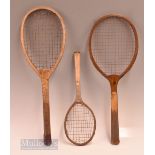 3x various Children’s play rackets features a small racket measures 42cm in length, another measures