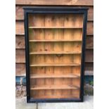 Pitch Pine Glazed Display Cabinet with black finished exterior, 6 pine shelves and glazed door,