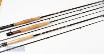 3x Fly Rods – DAM Quick Silver carbon rod, 9ft 2 piece, line 6/7#, appears unused, Shakespeare