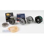 4x Fly Reels – BFR Rimfly Cartridge 355 3 ¼” Reel and Spare Spool with original box and Leeda Rimfly