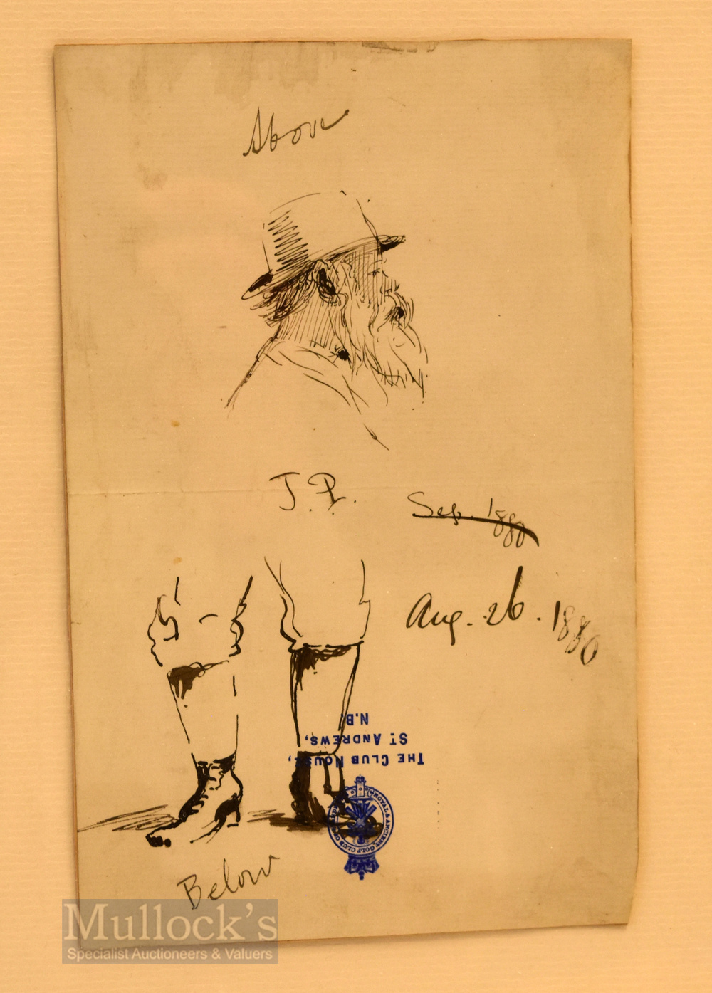 Thomas, Hodge (b.1827 – d.1907) - St Andrews Personality pen and ink sketch of “J P” (John Penn)