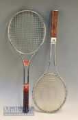 2x Wilson Steel and Chrome Tennis Rackets – T2000 and T3000 with wired stringing c1960s, both