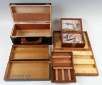 Group of Fly and Tackle Boxes (4) incl small handmade tackle box, 12” x 5 ½” x 4” with 2 black