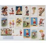 Selection of 17x Early Children Golfing Postcards various coloured scenes, humorous etc, writing