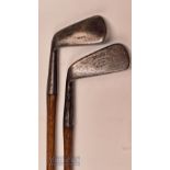 2x Gibson left hand irons – J H Taylor Autograph mashie, Gibson diamond back mid iron stamped Jacobs