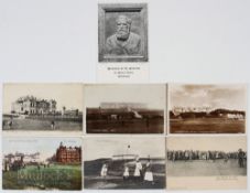 7x Various Scottish related Golf Postcards incl St Andrews club house and hotel, Tom Morris