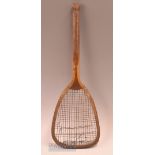 Scarce Slazenger ‘Demon’ wooden fishtail ‘flat top’ tennis racket stamped with ‘Demon’ motif to