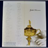 Rare 2010 Ryder Cup Fully Signed Welcome Dinner Menu – played at Celtic Manor Newport and the