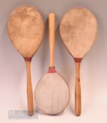 3x Vellum and wood battledores no apparent maker’s marks, appear in good overall condition
