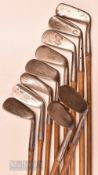 10x good assorted irons and putters – 2x James Braid irons a deep face mashie and niblick; Tom