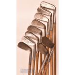 10x good assorted irons and putters – 2x James Braid irons a deep face mashie and niblick; Tom