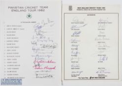 New Zealand and Pakistan Cricket Signed Team Sheets to include Pakistan 1982 incl Khan, Abbas, Raja,