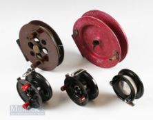 5x Mixed Reel Selection – 2x Academy Plastics, Australia 4” twin handled reels with line guards, one