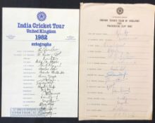1982 India Cricket Tour to UK Signed Cricket Team Sheet fully signed, featuring Gavaskar, Viswanath,