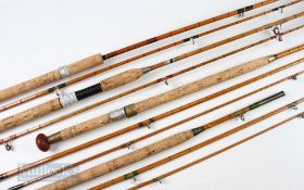 4x Split Cane Spinning Rods – Allcocks 9ft 3 piece, all rings red agate lined, one needing