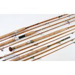 4x Split Cane Spinning Rods – Allcocks 9ft 3 piece, all rings red agate lined, one needing