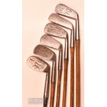 6x assorted good bright playable irons – R Forgan “Scotia” driving iron, Premier Key mark mashie