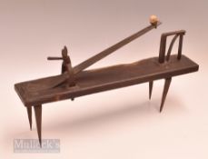 Late 19th early 20th century Knurr & Spell ball game launcher – comprising horizontal wooden plank