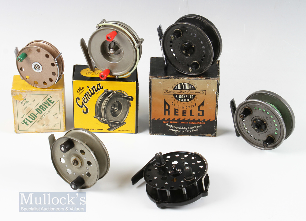 Mixed Centrepin Fishing Reel Selection (6) incl J W Young & Son “The Seldex” 3 ½” twin handled