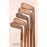 5x early bronze blade putters feat’ W Gibson of Kinghorn star mark (chips to shaft, no grip,