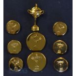 Collection of Ryder Cup Gilt Blazer Buttons and lapel pin badge – the buttons made by London Badge