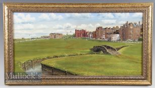 Bill Waugh – St Andrews signed golfing giclee canvas - The Swilcan Bridge St Andrews – ltd ed no