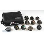 Powerhead Reel Case and Mixed Reel Selection containing 10 fly reels incl Marado, Fladen, Intrepid