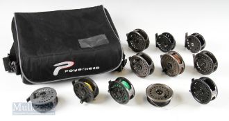 Powerhead Reel Case and Mixed Reel Selection containing 10 fly reels incl Marado, Fladen, Intrepid