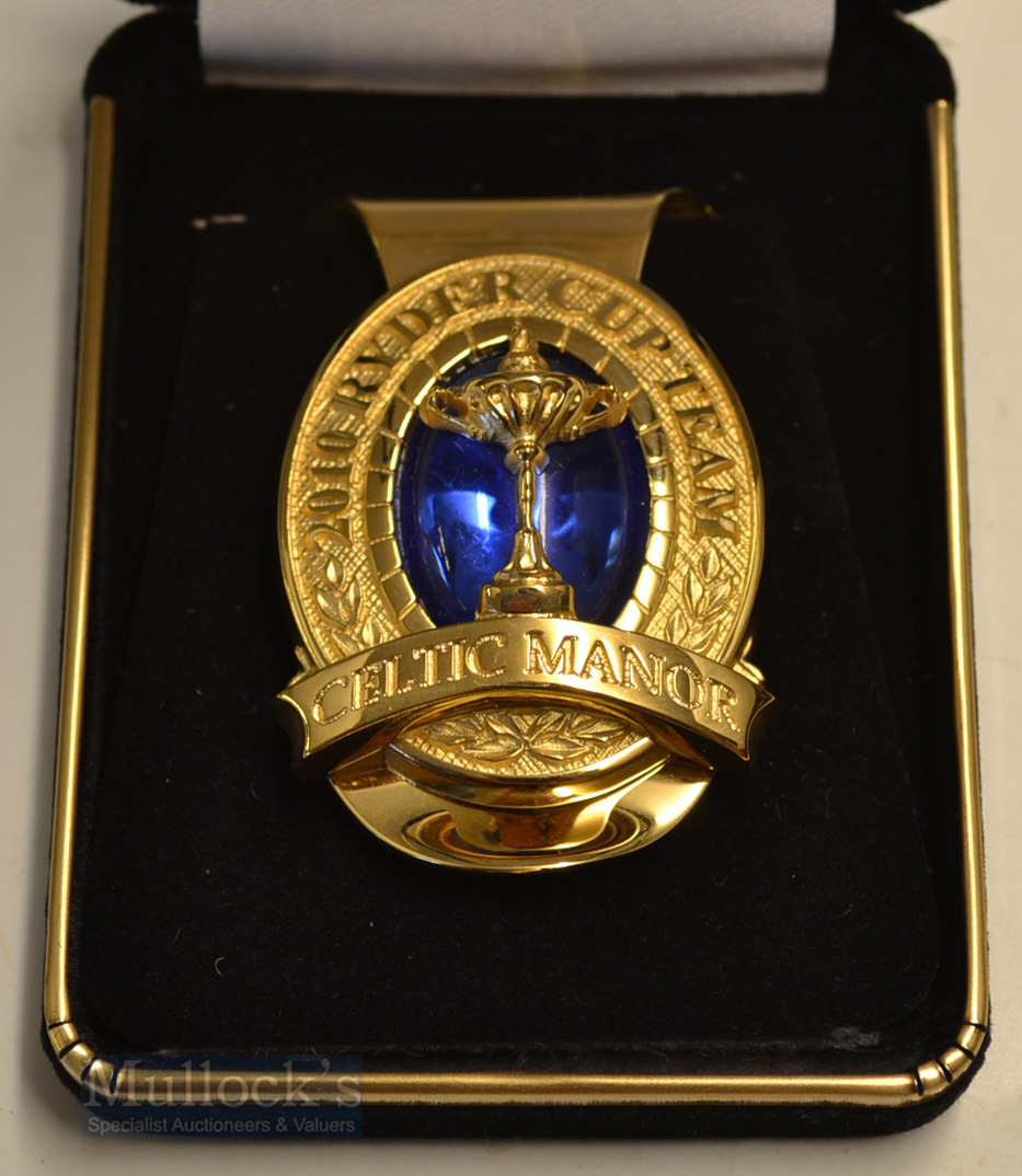 Rare 2010 Ryder Cup gold plated and enamel money clip given to players and officials & menu (2) - Image 2 of 3