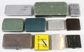 12 Assorted Metal Fly Tins all complete with good hinges