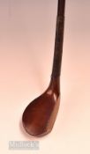 J C Smith Monifieth mallet head scare neck persimmon putter c1900 – with makers oval shaft stamp