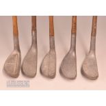 5x Mills Alloy mallet head putters featuring a Y Model (no grip, short), RNG Model, Ray Model (crack