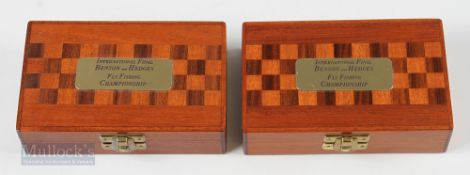 2x Bates of Richmond Wooden Dry and Wet Fly Boxes marked International Final and Benson & Hedges
