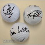 3x US Major Golf Winners signed golf balls – Tom Watson (8x US, Open and Masters Champion), Mark