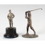 2x Vic golfing figures – incl good silvered heavy metal golfing figure of Victorian golfer at the