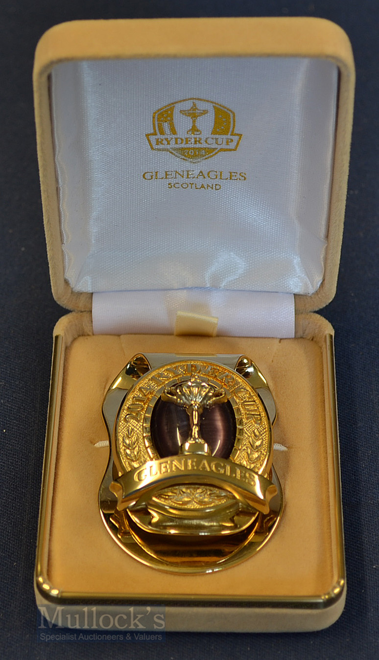 Rare 2014 Ryder Cup gold plated and polished stone money clip given to players and officials &