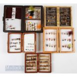 5x Wooden Fly Boxes and Flies containing 200+ assorted wet and dry river flies