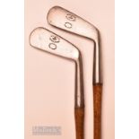 2x R Thompson Musselburgh smf cleek irons - including a long cleek – one with makers shaft stamp and