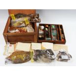 Home Made Fly Tying Chest with Contents incl silks, hooks, wire, good selection of feathers,