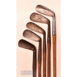 5x assorted irons – most unusual A. Tooley & Son London wide angle sole 2 iron with high spine back,