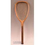 Fine R. Bliss MFG & Co flat top wooden tennis racket possibly sold by Peck and Snyder with ‘B’