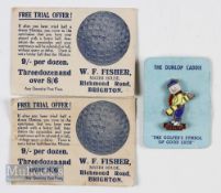 The Dunlop Caddie enamel Brooch ‘The Golfer’s Symbol of Good Luck’ on original card, together with