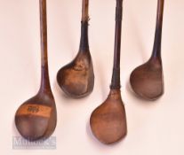 4x various named woods – light stained driver, large striped topped spoon and 2x small head brassies