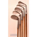 5x various irons – Melville Brown niblick, Winton mashie niblick, deep face mashie, mid iron and smf