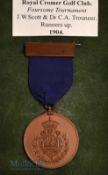 1904 Royal Cromer Golf Club Foursomes Tournament Bronze Medal – Runners Up c/w blue ribbon and