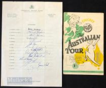 1948 The Australian Cricket Tour Programme and 1980 Australia tour to UK Signed Cricket Team Sheet