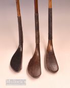 3x late 19th c scare neck putters to incl R Forgan St Andrews POWF – all complete with full length