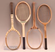 Selection of Wooden Tennis rackets featuring Spalding Jet-Flite Power Model with distress to